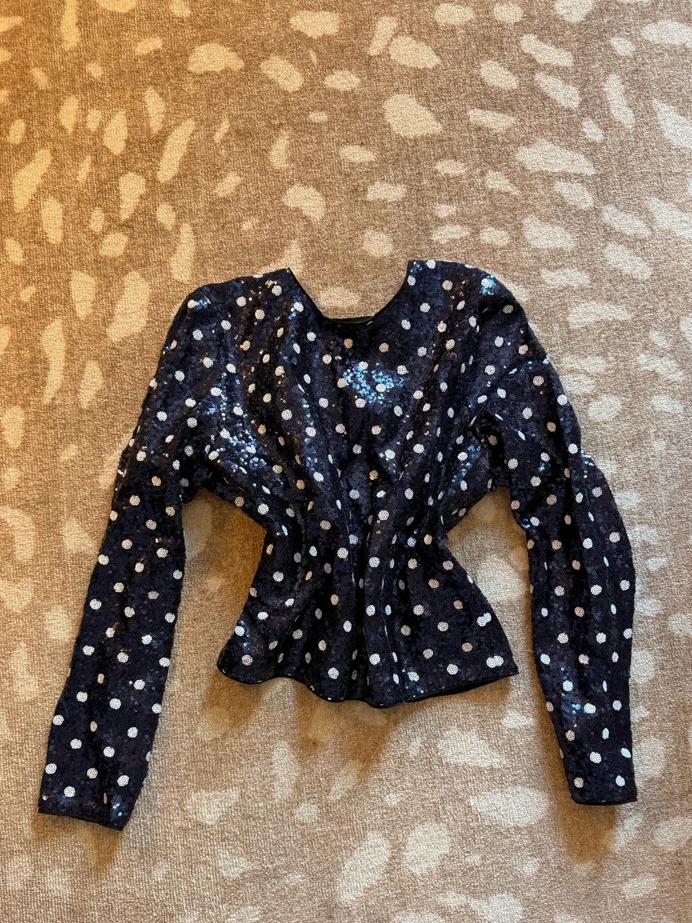 Navy Sequin Polka Dot Long-Sleeve Blouse
